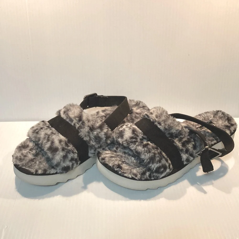 KOOLABURRA by UGG Fuzz’d Out Slingback Sandals Snow Leopard Womens Size 10